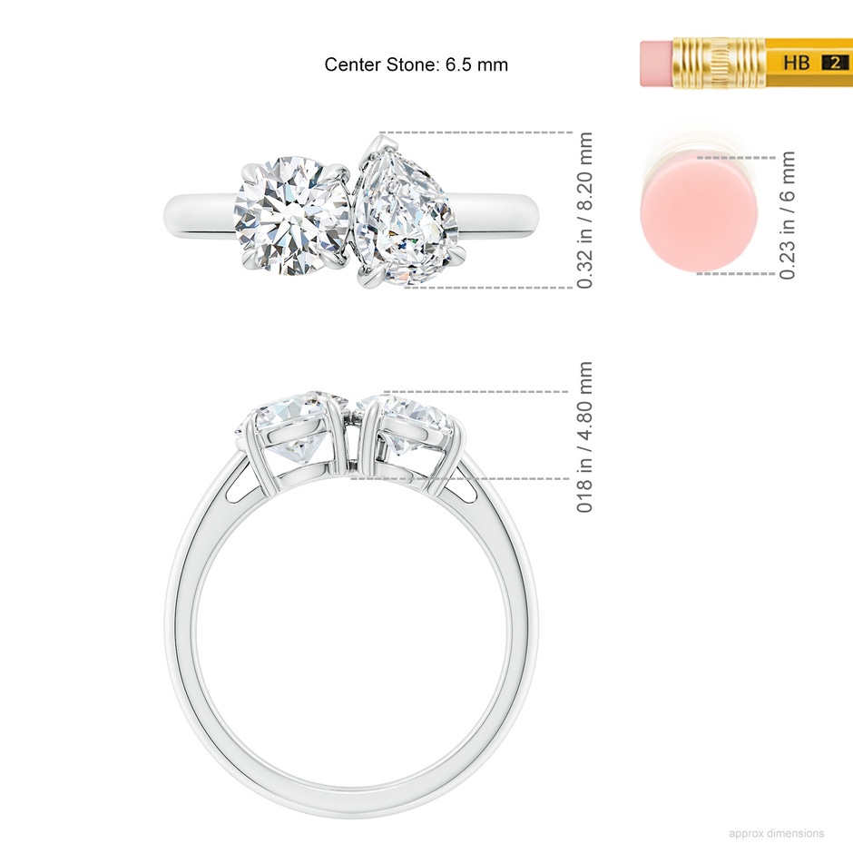 6.5mm FGVS Lab-Grown Round & Pear Diamond Two-Stone Engagement Ring in White Gold ruler