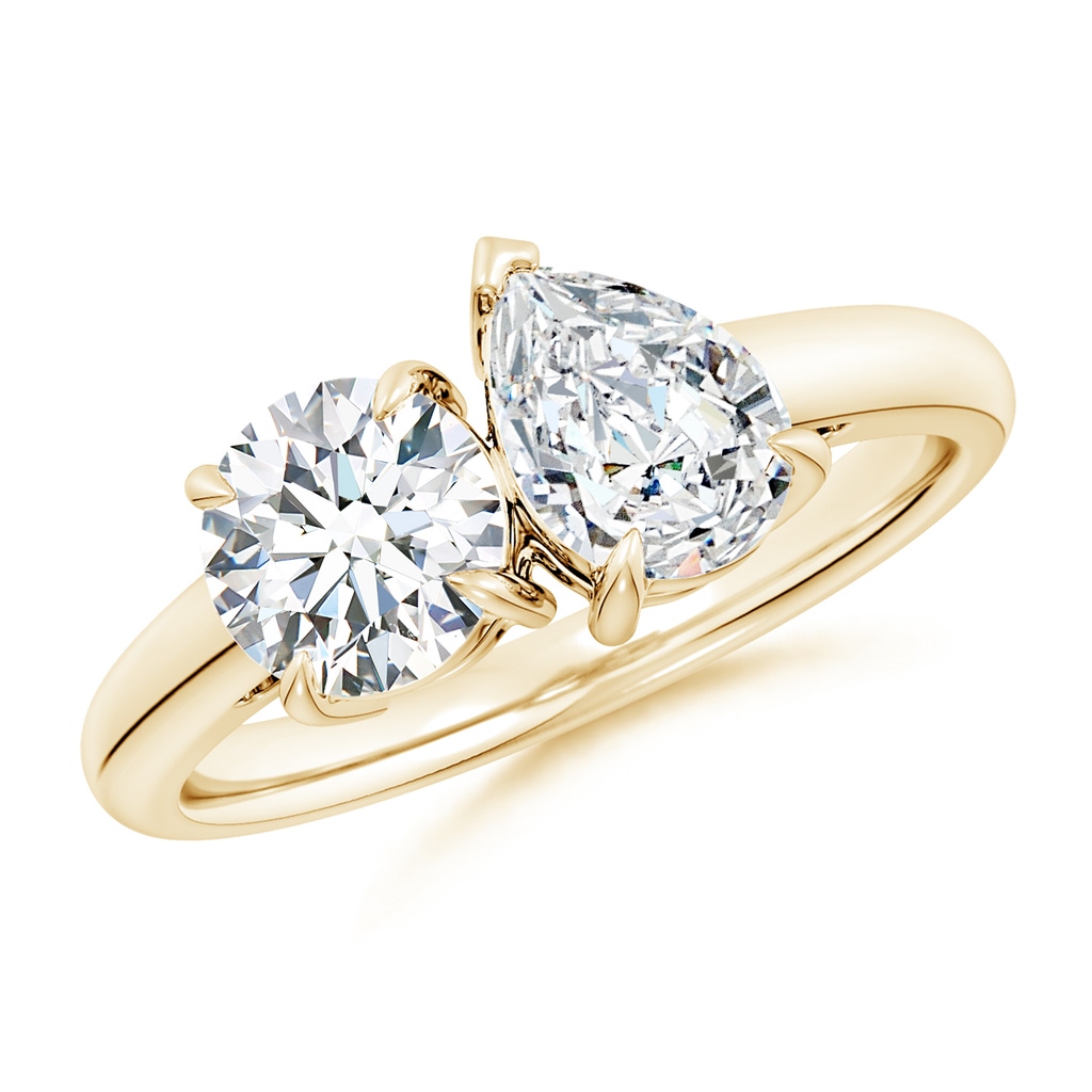 6.5mm FGVS Lab-Grown Round & Pear Diamond Two-Stone Engagement Ring in Yellow Gold