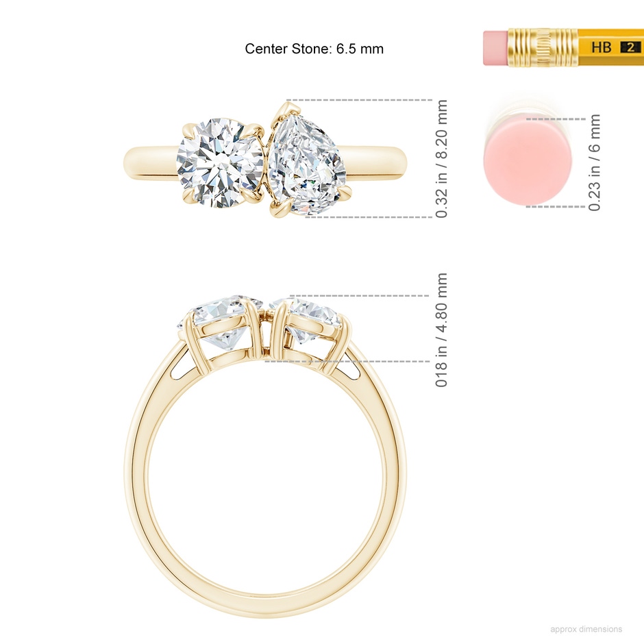 6.5mm FGVS Lab-Grown Round & Pear Diamond Two-Stone Engagement Ring in Yellow Gold ruler