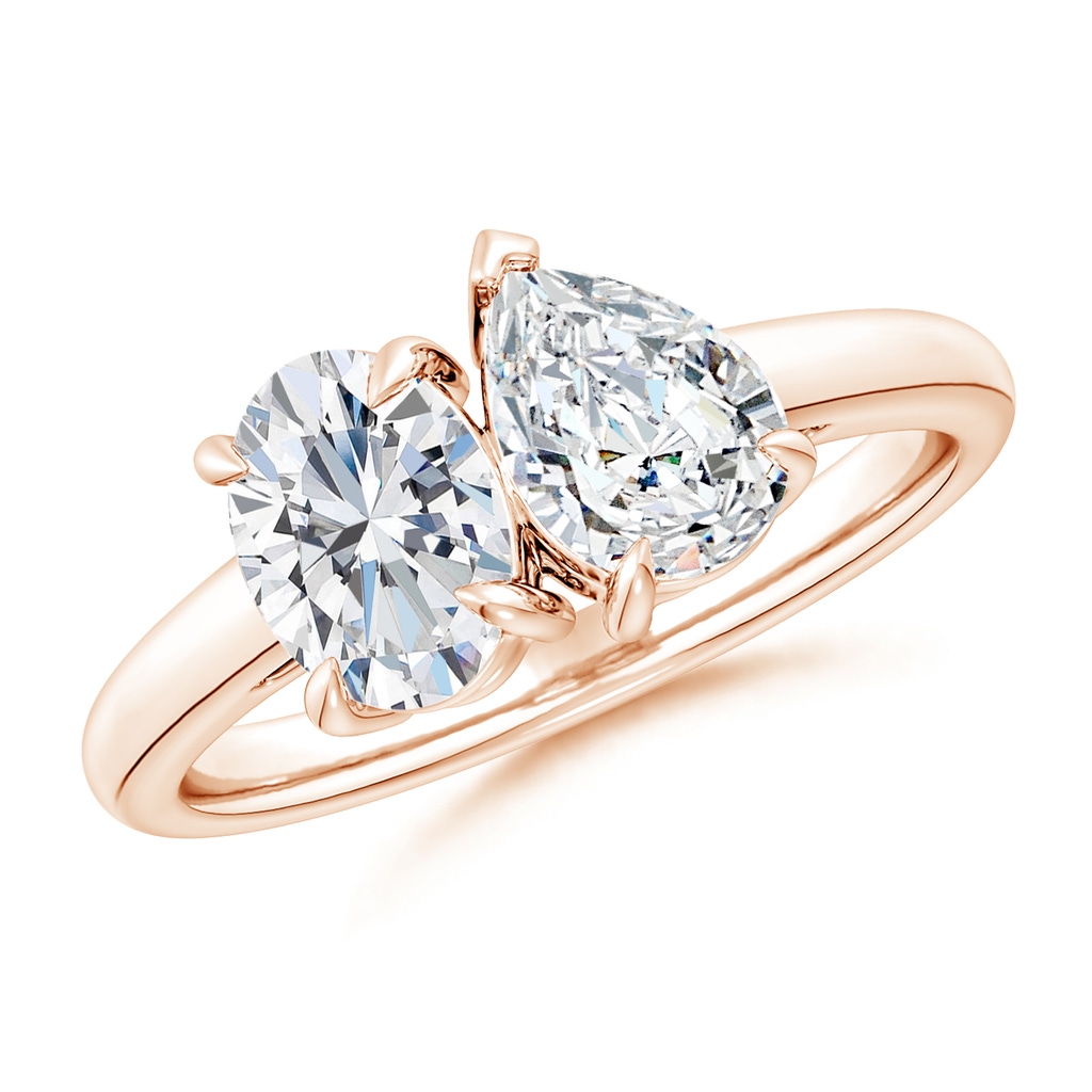 7.7x5.7mm FGVS Lab-Grown Oval & Pear Diamond Two-Stone Engagement Ring in Rose Gold