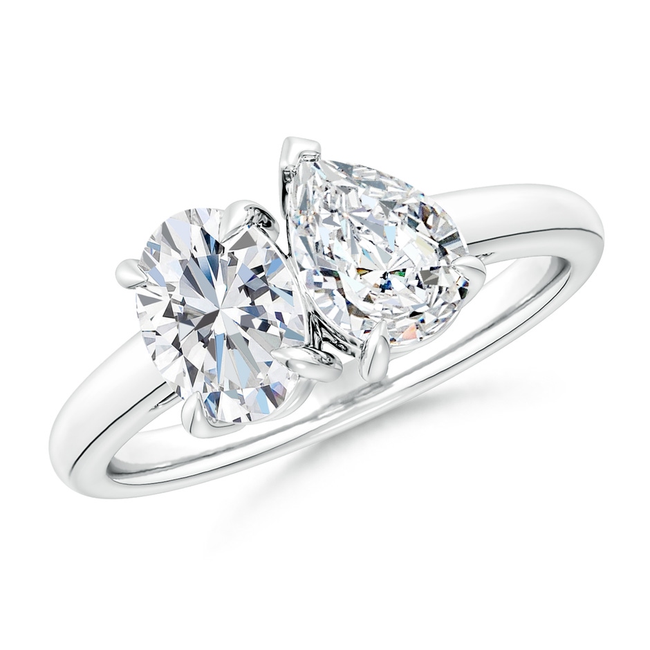 7.7x5.7mm FGVS Lab-Grown Oval & Pear Diamond Two-Stone Engagement Ring in S999 Silver 