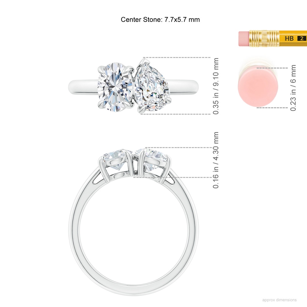 7.7x5.7mm FGVS Lab-Grown Oval & Pear Diamond Two-Stone Engagement Ring in S999 Silver ruler