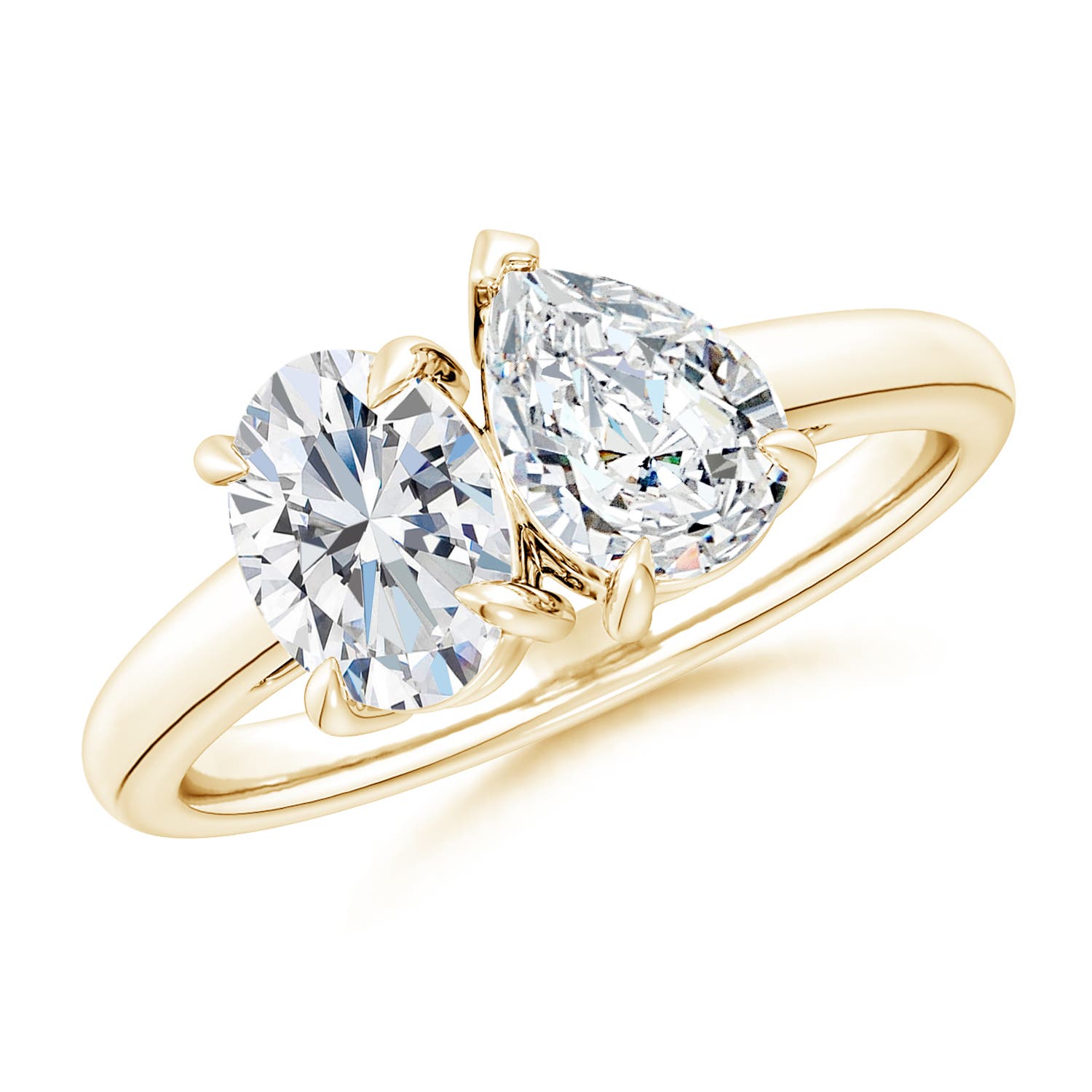 Lab Grown Oval Pear Diamond Two Stone Engagement Ring