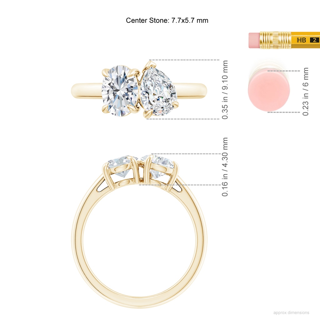 7.7x5.7mm FGVS Lab-Grown Oval & Pear Diamond Two-Stone Engagement Ring in Yellow Gold ruler