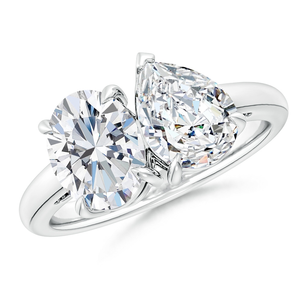 9x7mm FGVS Lab-Grown Oval & Pear Diamond Two-Stone Engagement Ring in 9K White Gold