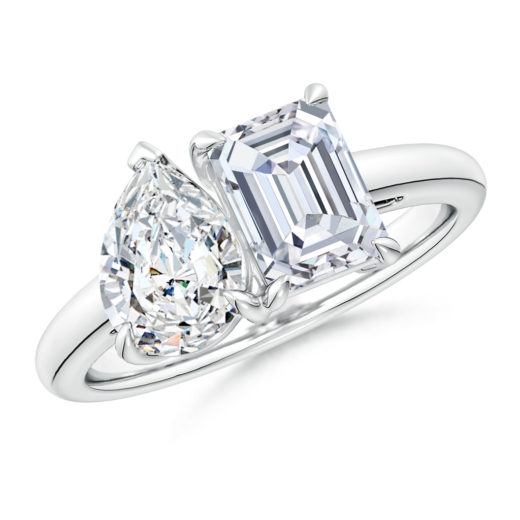 7.5x5.5mm FGVS Lab-Grown Emerald-Cut & Pear Diamond Two-Stone Engagement Ring in S999 Silver