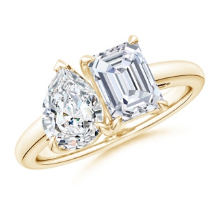 7.5x5.5mm FGVS Lab-Grown Emerald-Cut & Pear Diamond Two-Stone Engagement Ring in Yellow Gold