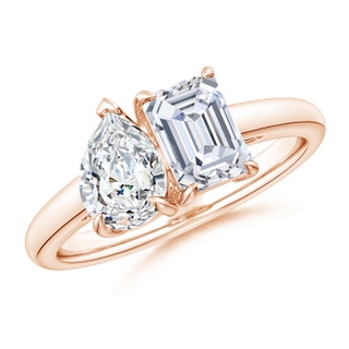 7x5mm FGVS Lab-Grown Emerald-Cut & Pear Diamond Two-Stone Engagement Ring in 9K Rose Gold