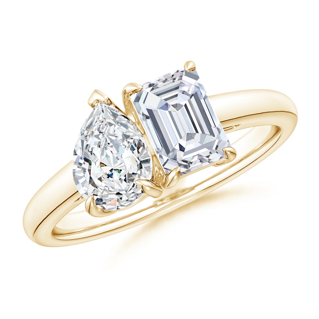 7x5mm FGVS Lab-Grown Emerald-Cut & Pear Diamond Two-Stone Engagement Ring in Yellow Gold