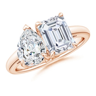 8.5x6.5mm FGVS Lab-Grown Emerald-Cut & Pear Diamond Two-Stone Engagement Ring in 18K Rose Gold