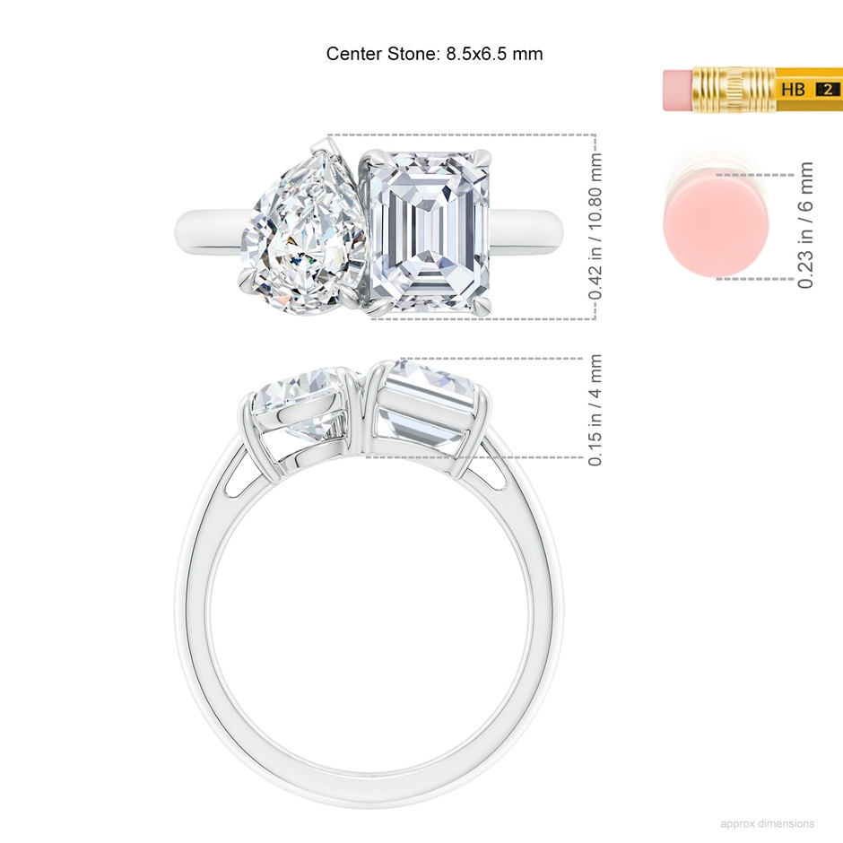 8.5x6.5mm FGVS Lab-Grown Emerald-Cut & Pear Diamond Two-Stone Engagement Ring in P950 Platinum ruler