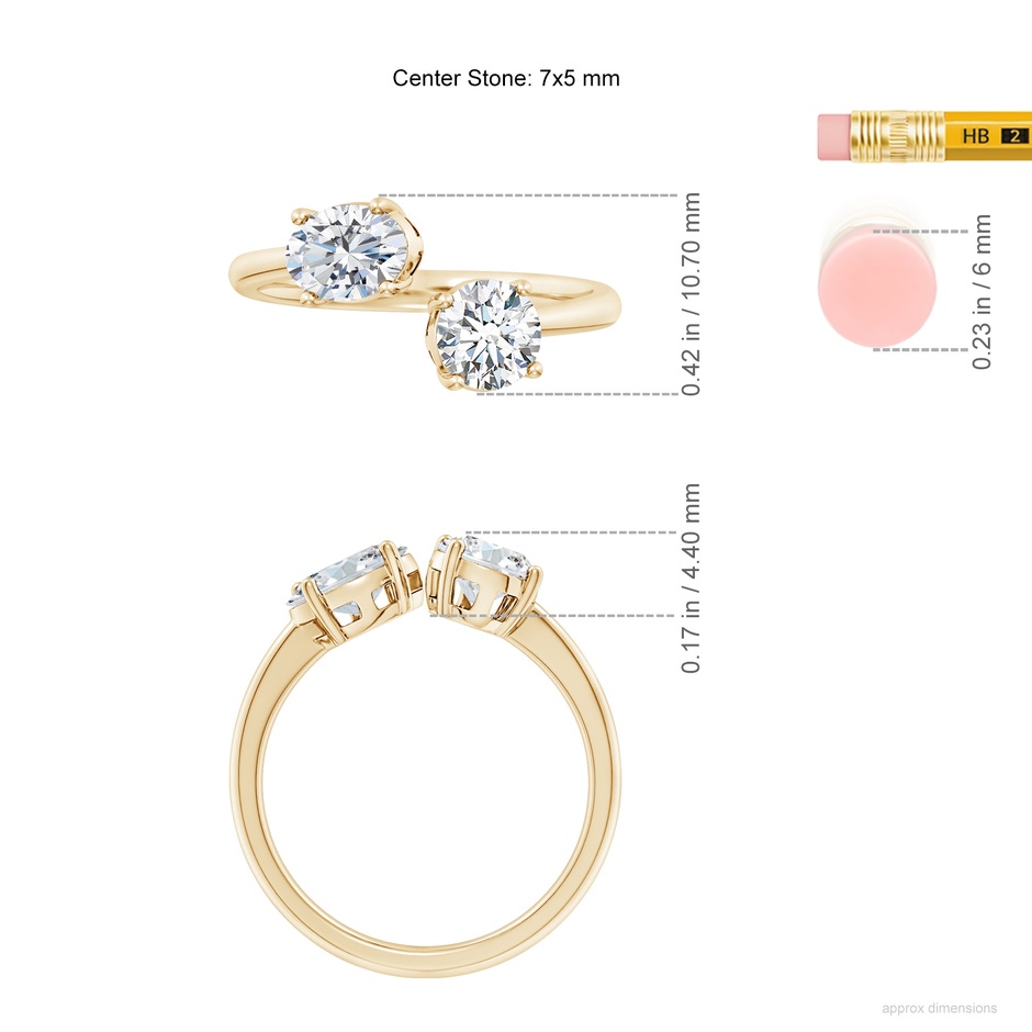 7x5mm FGVS Lab-Grown Oval & Round Diamond Two-Stone Open Ring in Yellow Gold ruler