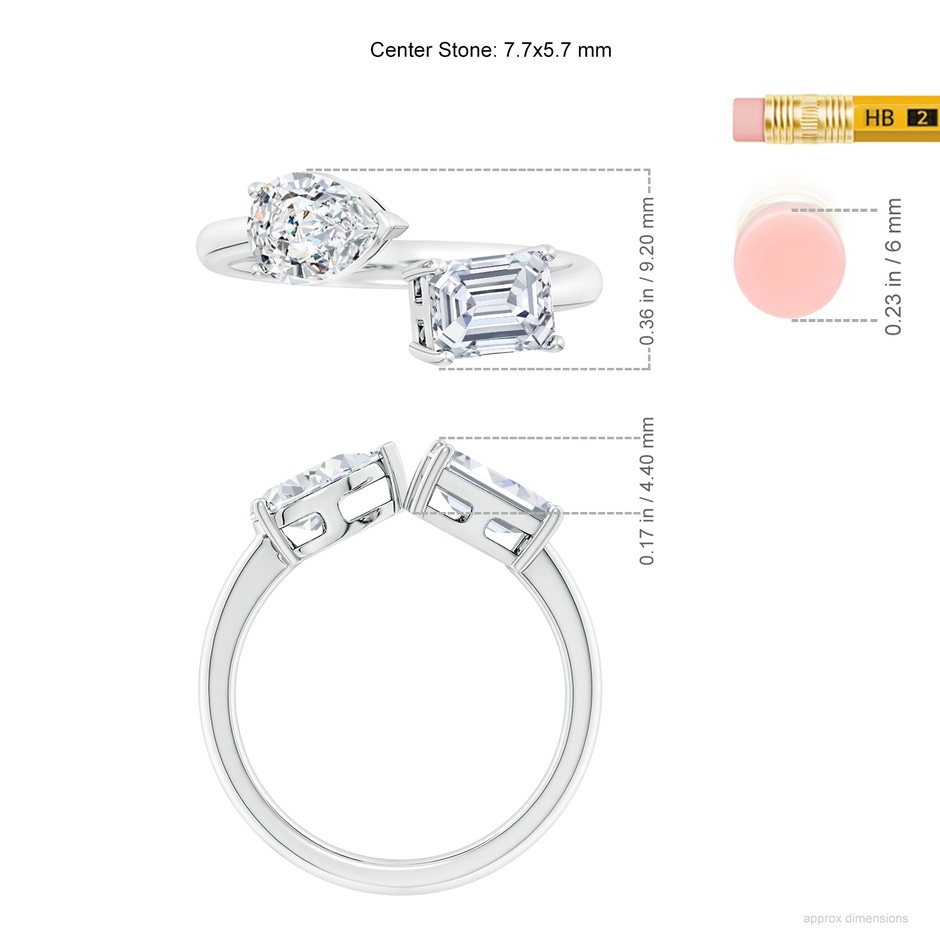 7.7x5.7mm FGVS Lab-Grown Pear & Emerald-Cut Diamond Two-Stone Open Ring in S999 Silver ruler