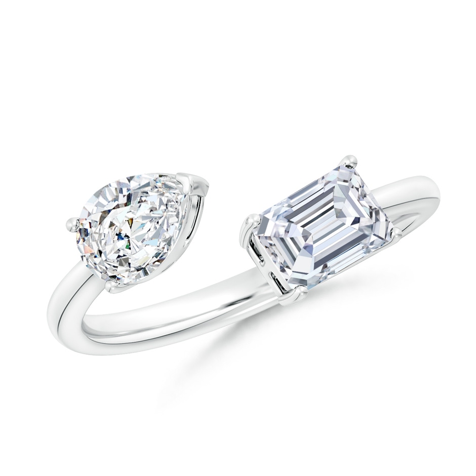 7x5mm FGVS Lab-Grown Pear & Emerald-Cut Diamond Two-Stone Open Ring in P950 Platinum 