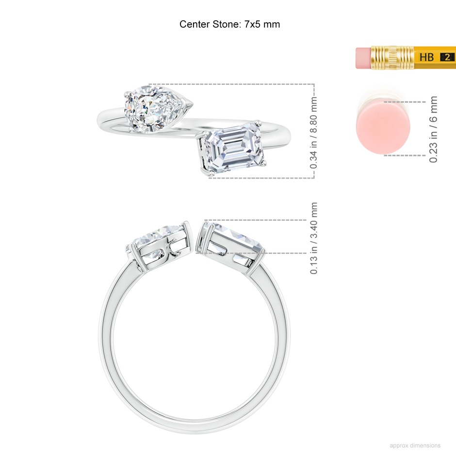 7x5mm FGVS Lab-Grown Pear & Emerald-Cut Diamond Two-Stone Open Ring in P950 Platinum ruler