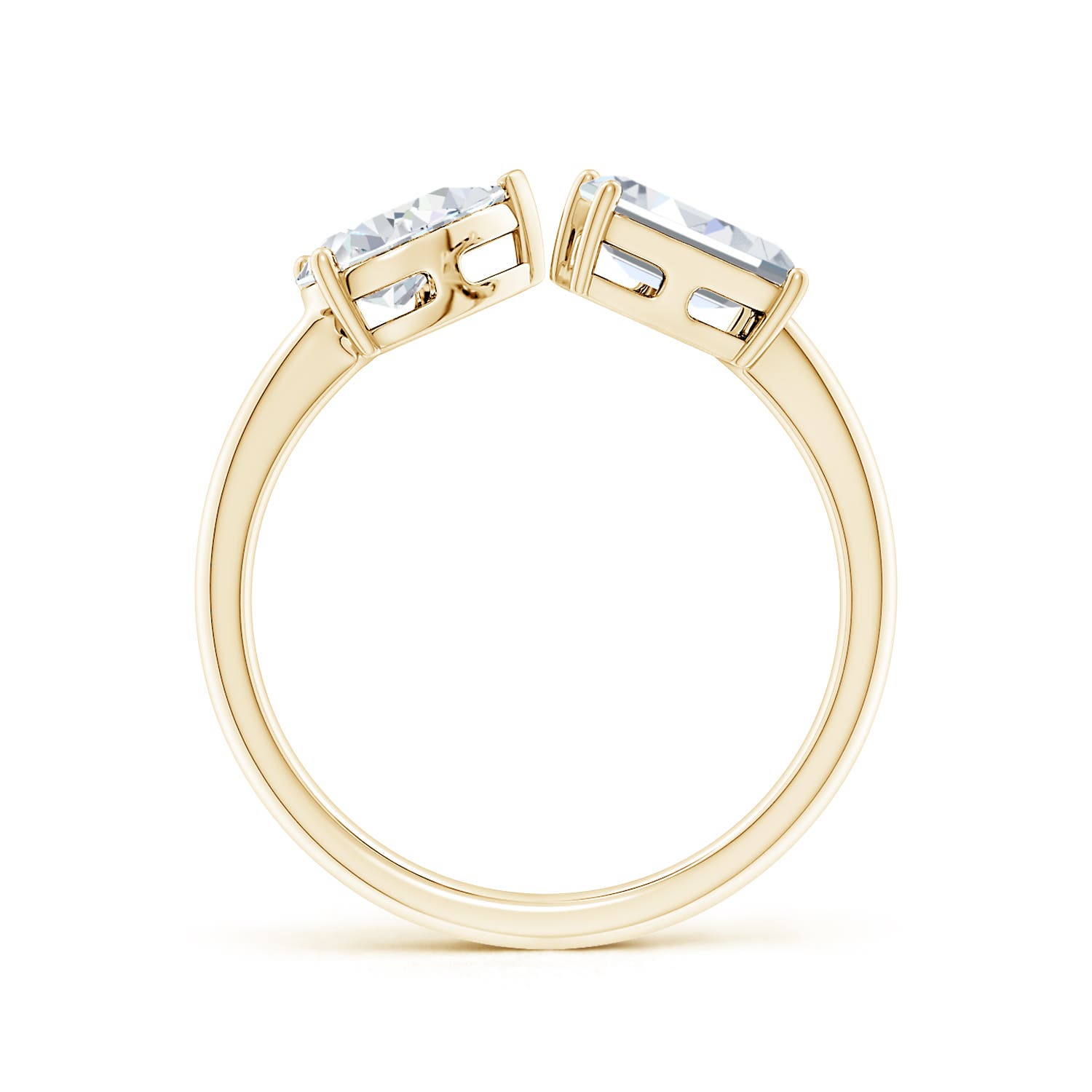 7x5mm FGVS Lab-Grown Pear & Emerald-Cut Diamond Two-Stone Open Ring in Yellow Gold