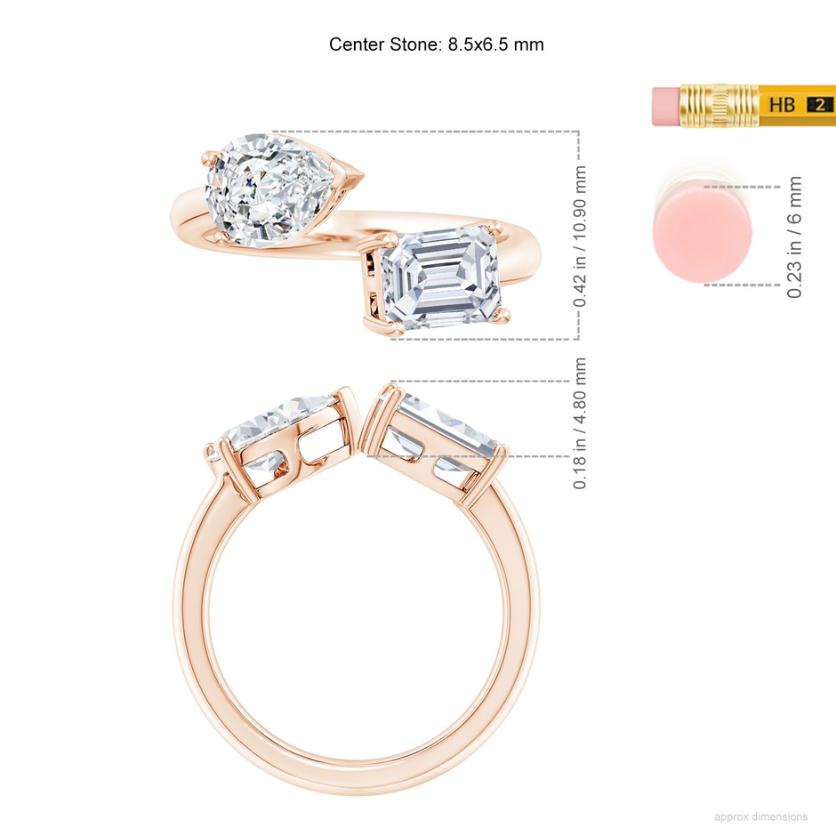 8.5x6.5mm FGVS Lab-Grown Pear & Emerald-Cut Diamond Two-Stone Open Ring in Rose Gold ruler