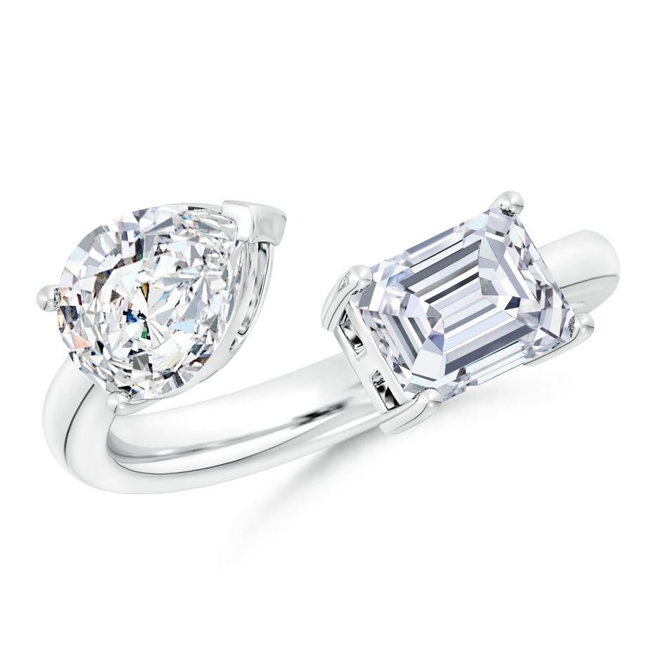8.5x6.5mm FGVS Lab-Grown Pear & Emerald-Cut Diamond Two-Stone Open Ring in S999 Silver 
