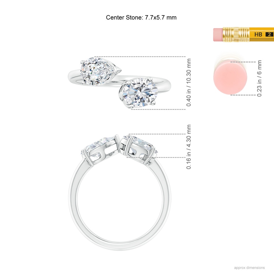 7.7x5.7mm FGVS Lab-Grown Oval & Pear Diamond Two-Stone Open Ring in 18K White Gold ruler