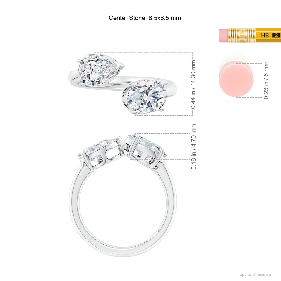 8.5x6.5mm FGVS Lab-Grown Oval & Pear Diamond Two-Stone Open Ring in P950 Platinum ruler