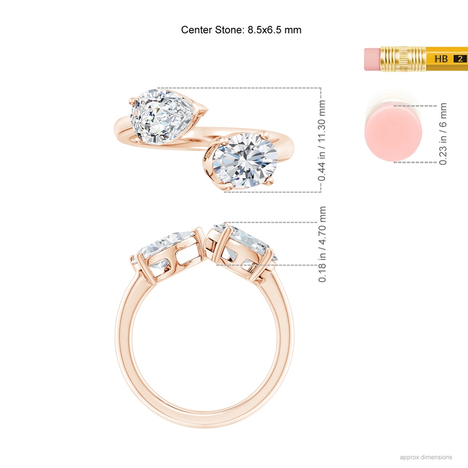 8.5x6.5mm FGVS Lab-Grown Oval & Pear Diamond Two-Stone Open Ring in Rose Gold ruler