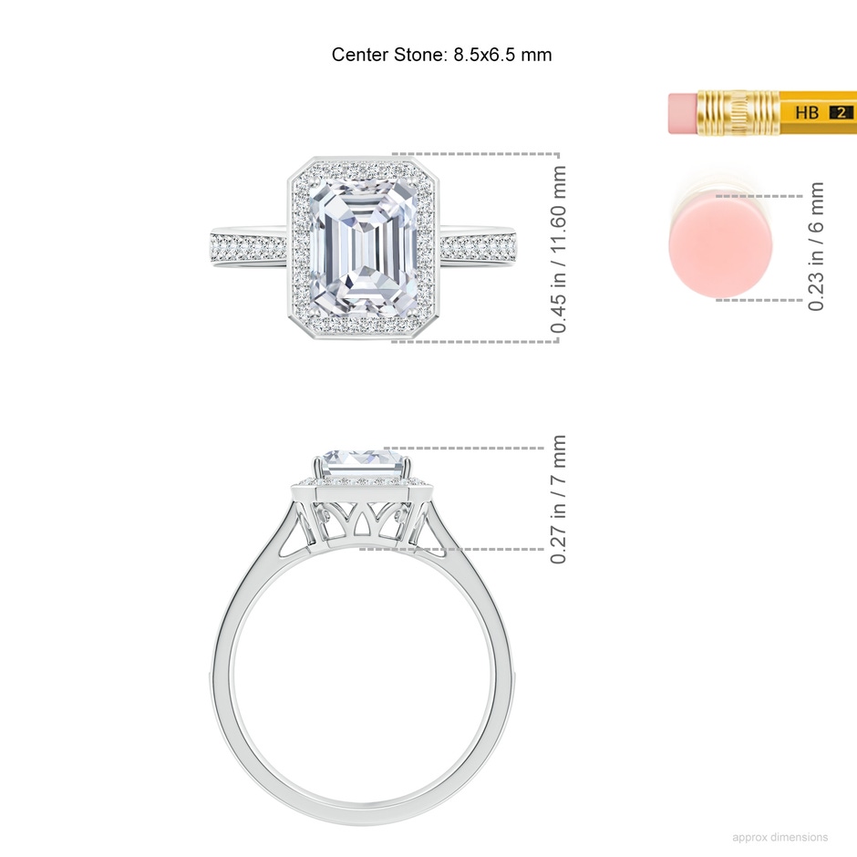 8.5x6.5mm FGVS Emerald-Cut Lab-Grown Diamond Halo Cocktail Ring in P950 Platinum ruler