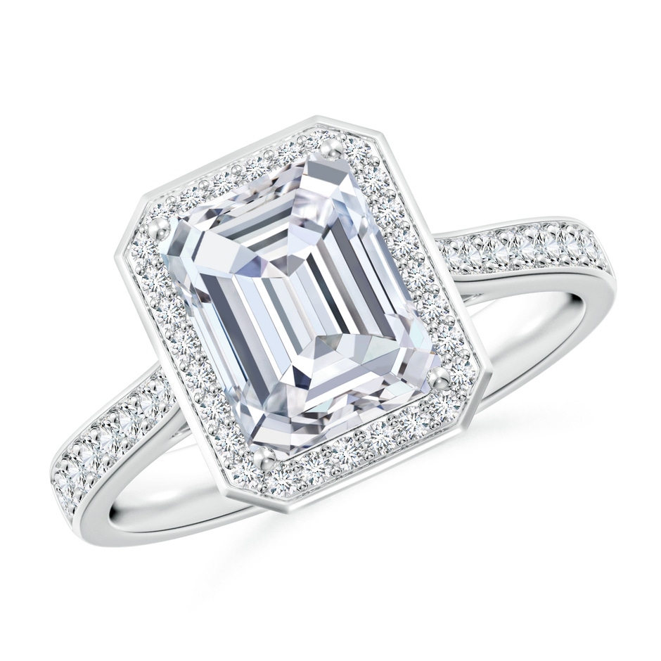 8.5x6.5mm FGVS Emerald-Cut Lab-Grown Diamond Halo Cocktail Ring in White Gold 