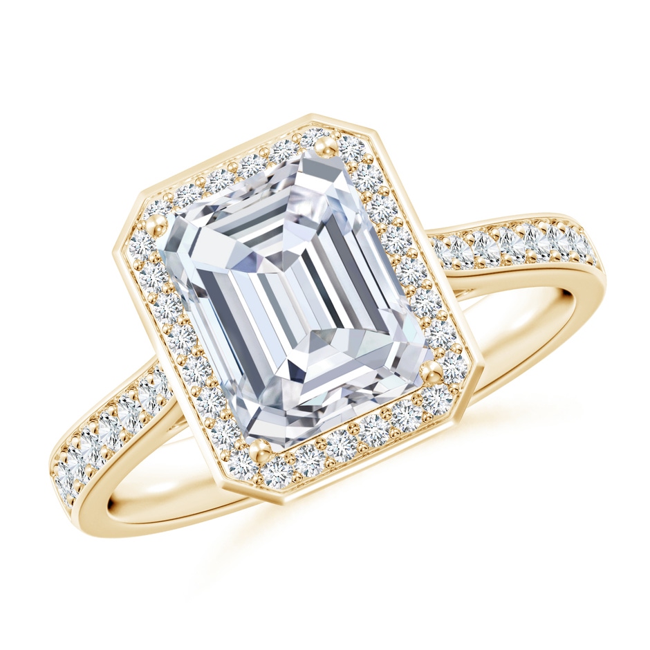 8.5x6.5mm FGVS Emerald-Cut Lab-Grown Diamond Halo Cocktail Ring in Yellow Gold 