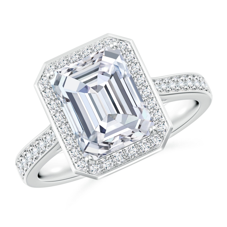 9x7mm FGVS Emerald-Cut Lab-Grown Diamond Halo Cocktail Ring in White Gold 