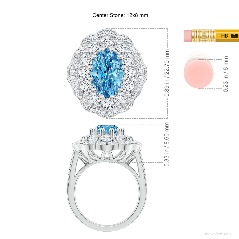 12x8mm Labgrown Oval Lab-Grown Diamond Floral Halo Split Shank Cocktail Ring in White Gold ruler