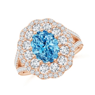 9x7mm Labgrown Oval Lab-Grown Diamond Floral Halo Split Shank Cocktail Ring in 18K Rose Gold