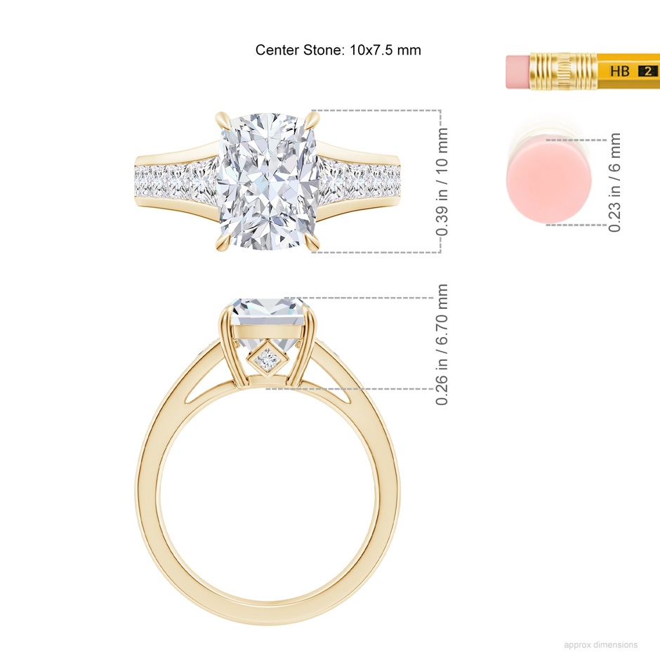 10x7.5mm FGVS Cushion Rectangular Lab-Grown Diamond Cocktail Ring in Yellow Gold ruler