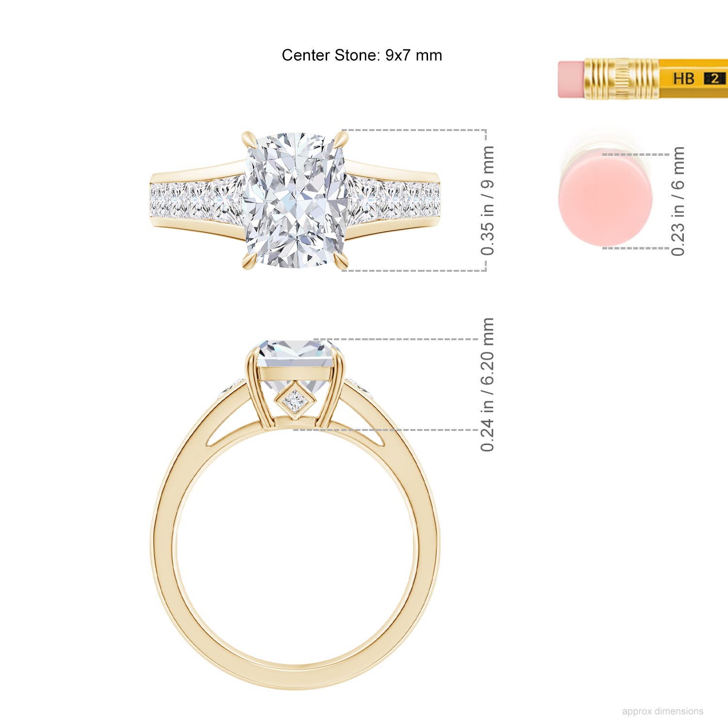 9x7mm FGVS Cushion Rectangular Lab-Grown Diamond Cocktail Ring in Yellow Gold - ruler