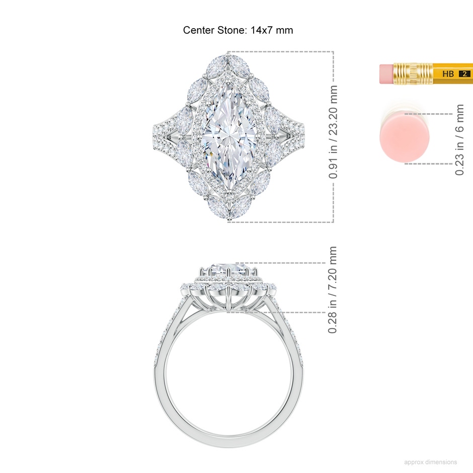 14x7mm FGVS Marquise Lab-Grown Diamond Split Shank Halo Cocktail Ring in White Gold ruler