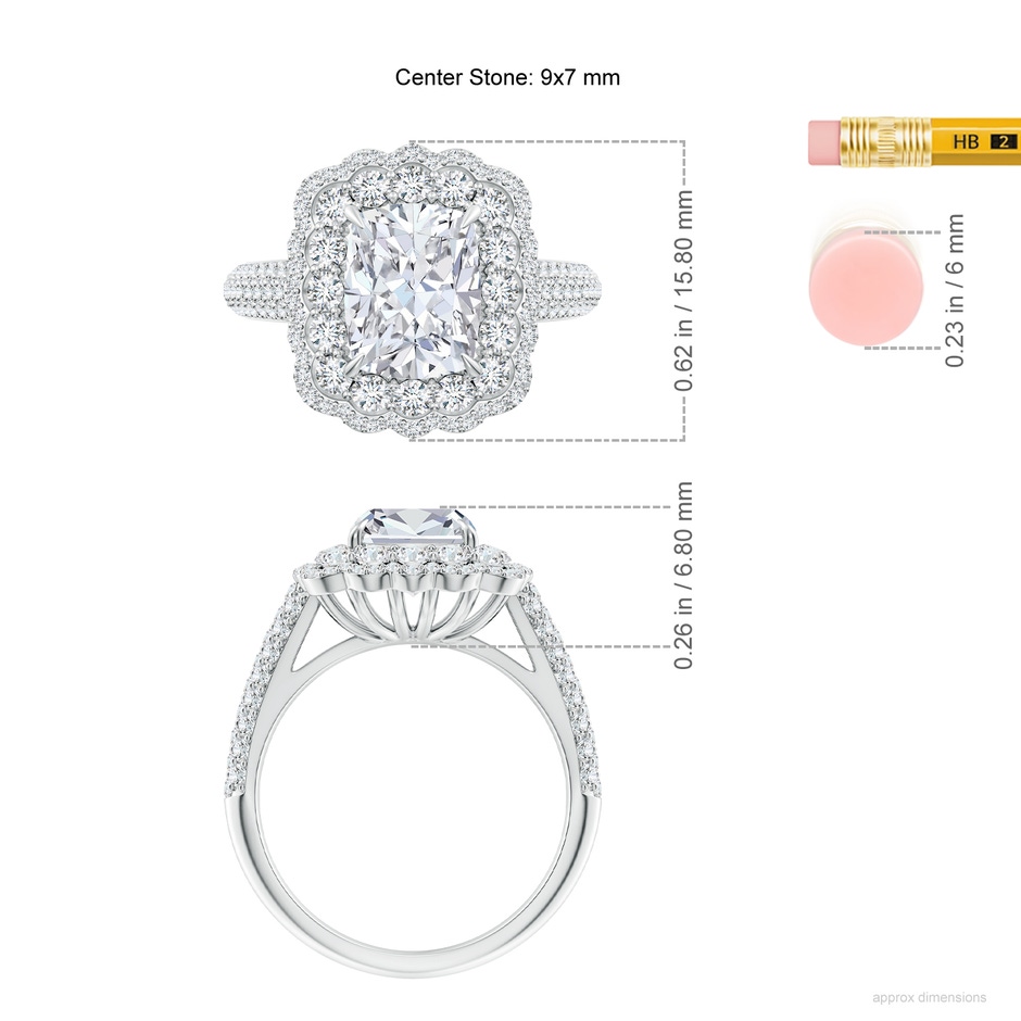 9x7mm FGVS Cushion Rectangular Lab-Grown Diamond Floral Double Halo Cocktail Ring in White Gold ruler