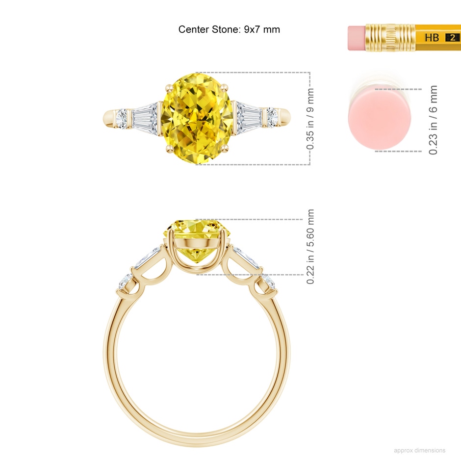 9x7mm Labgrown Oval Lab-Grown Diamond Side Stone Cocktail Ring in 18K Yellow Gold ruler