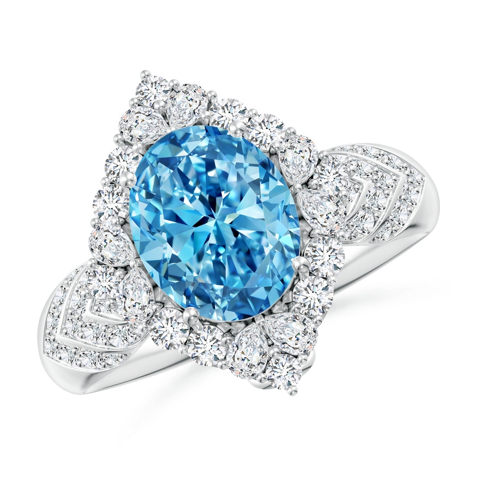 9x7mm Labgrown Oval Lab-Grown Diamond Geometrical Halo Cocktail Ring in P950 Platinum 