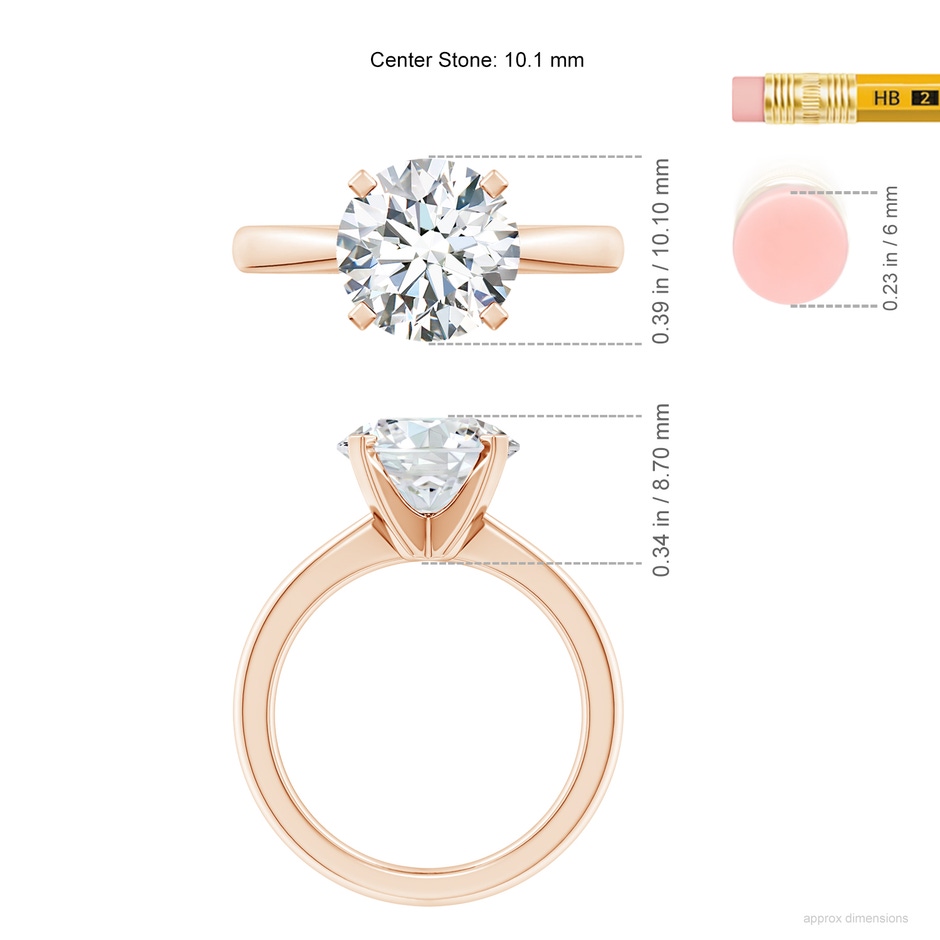 10.1mm FGVS Lab-Grown Round Diamond Reverse Tapered Shank Solitaire Engagement Ring in 18K Rose Gold ruler
