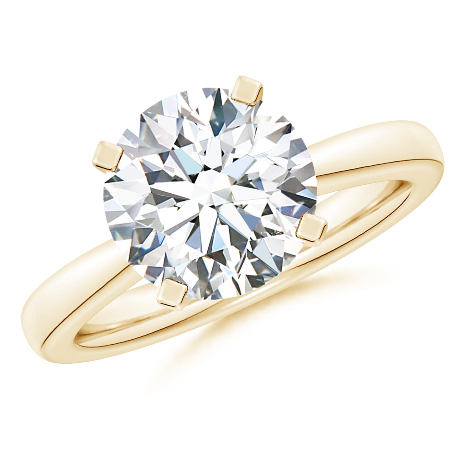 10.1mm FGVS Lab-Grown Round Diamond Reverse Tapered Shank Solitaire Engagement Ring in 18K Yellow Gold