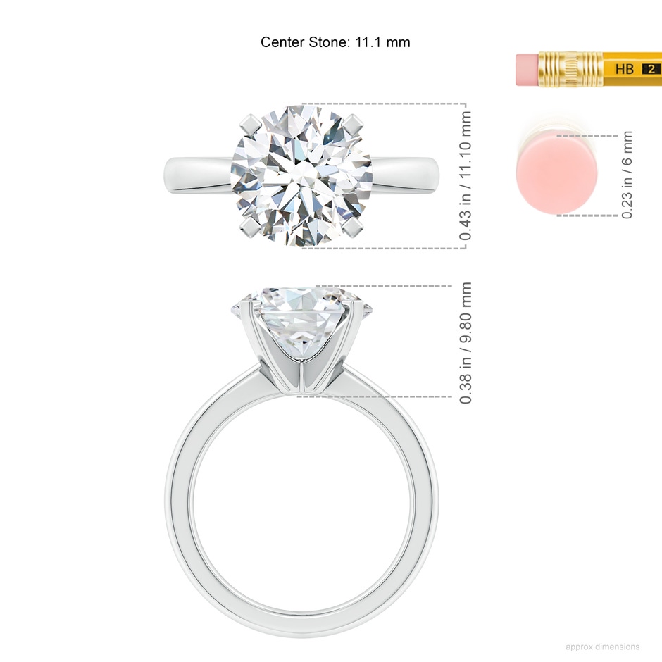 11.1mm FGVS Lab-Grown Round Diamond Reverse Tapered Shank Solitaire Engagement Ring in P950 Platinum ruler