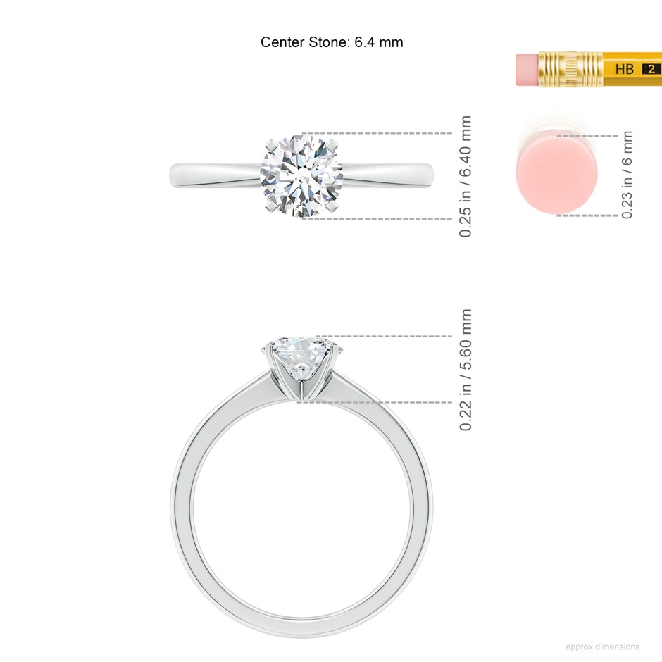 6.4mm FGVS Lab-Grown Round Diamond Reverse Tapered Shank Solitaire Engagement Ring in White Gold ruler