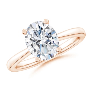 9.5x7mm FGVS Lab-Grown Oval Diamond Reverse Tapered Shank Solitaire Engagement Ring in 18K Rose Gold