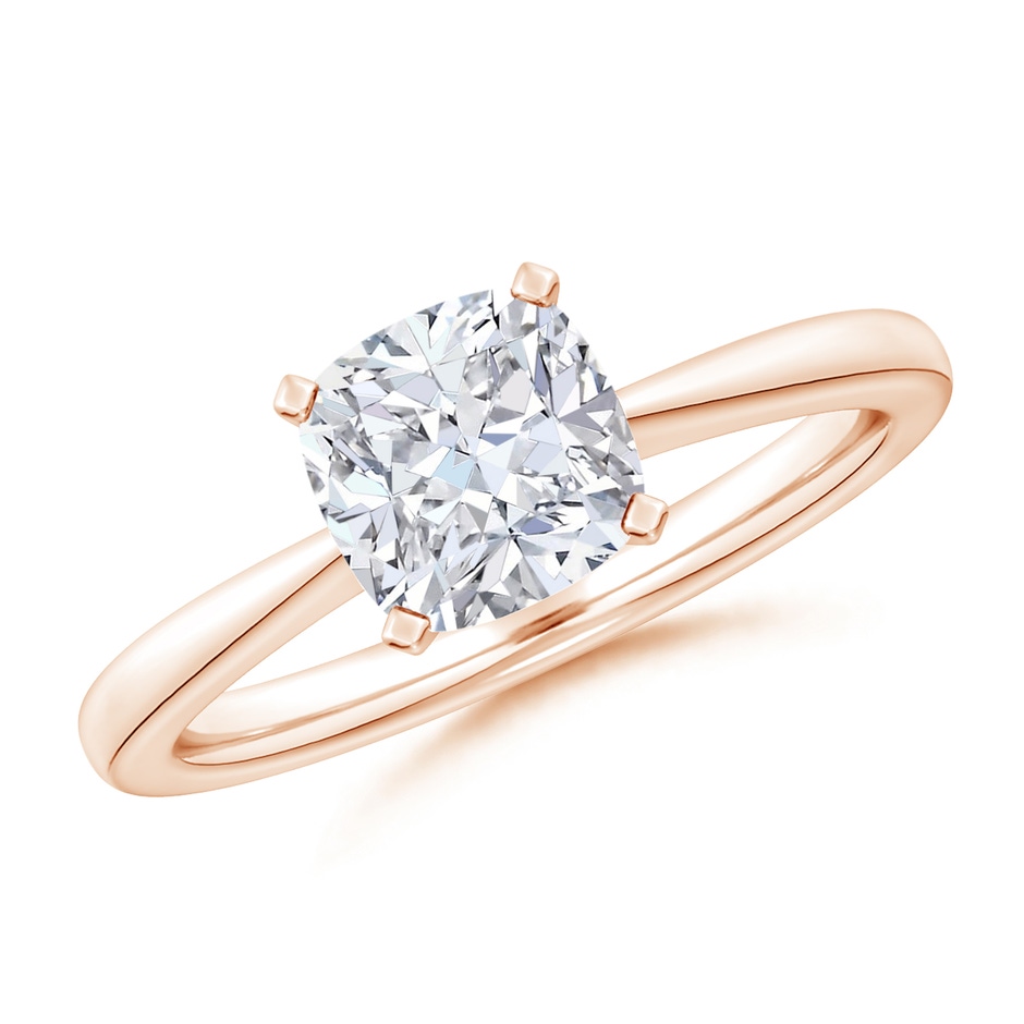 5.5mm FGVS Lab-Grown Cushion Diamond Reverse Tapered Shank Solitaire Engagement Ring in Rose Gold 