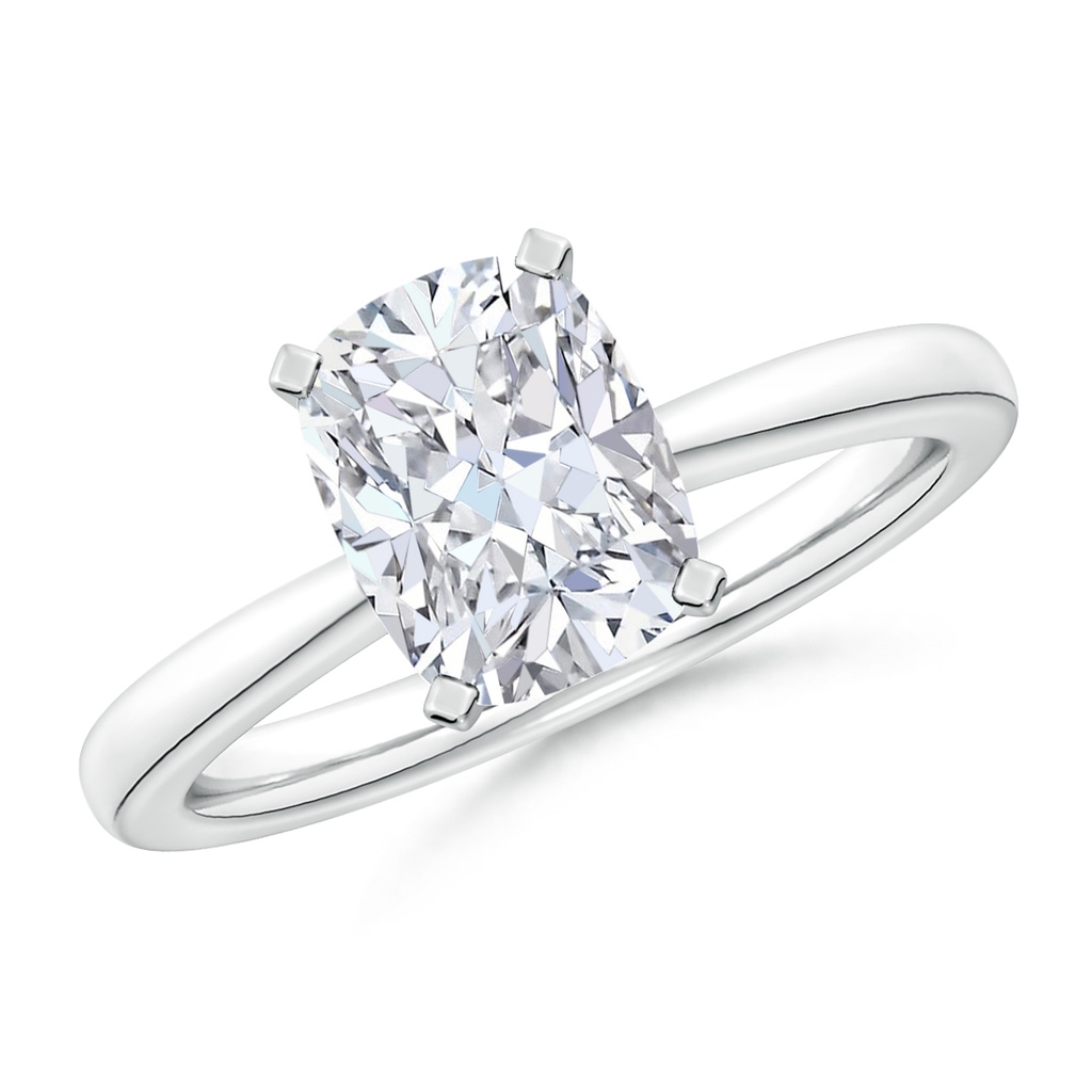 8.5x6.5mm FGVS Lab-Grown Cushion Rectangular Diamond Reverse Tapered Shank Solitaire Engagement Ring in White Gold