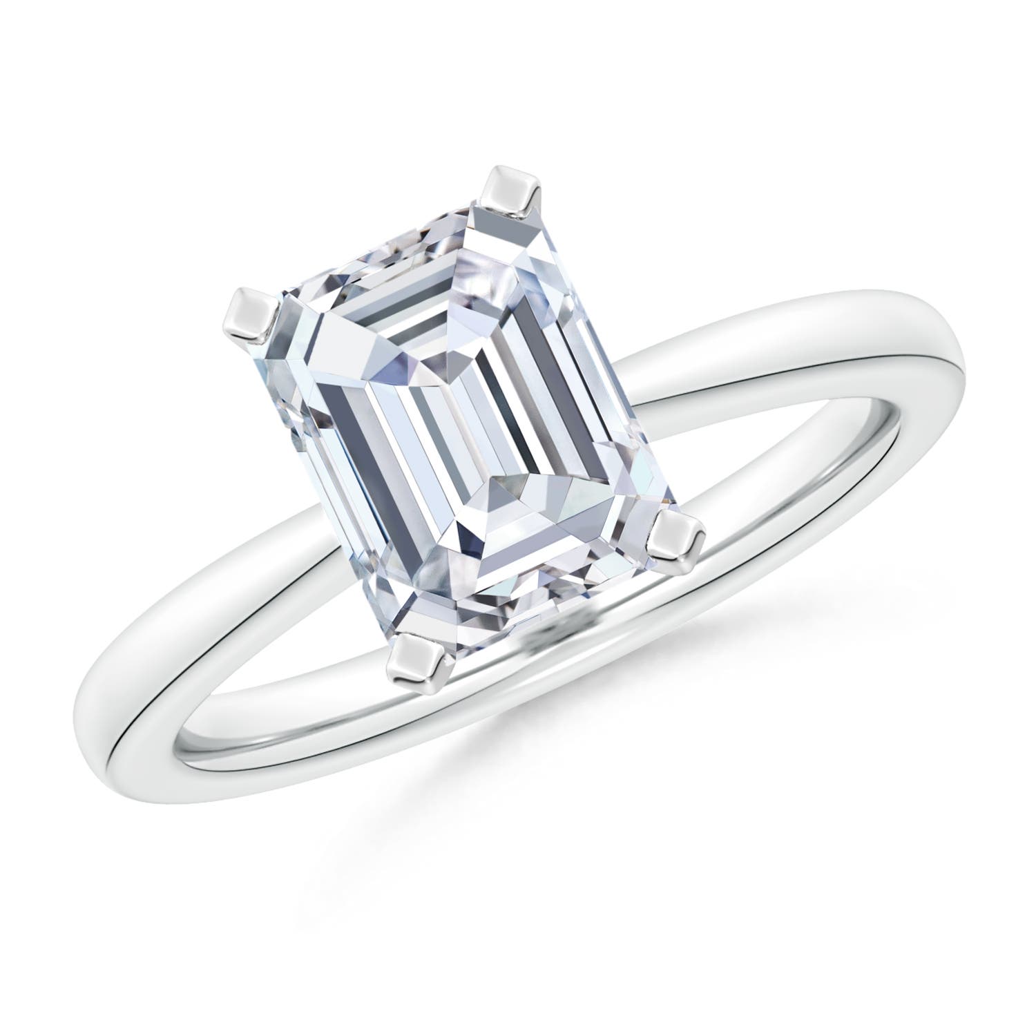 10x7.5mm FGVS Lab-Grown Emerald-Cut Diamond Reverse Tapered Shank Solitaire Engagement Ring in 18K White Gold