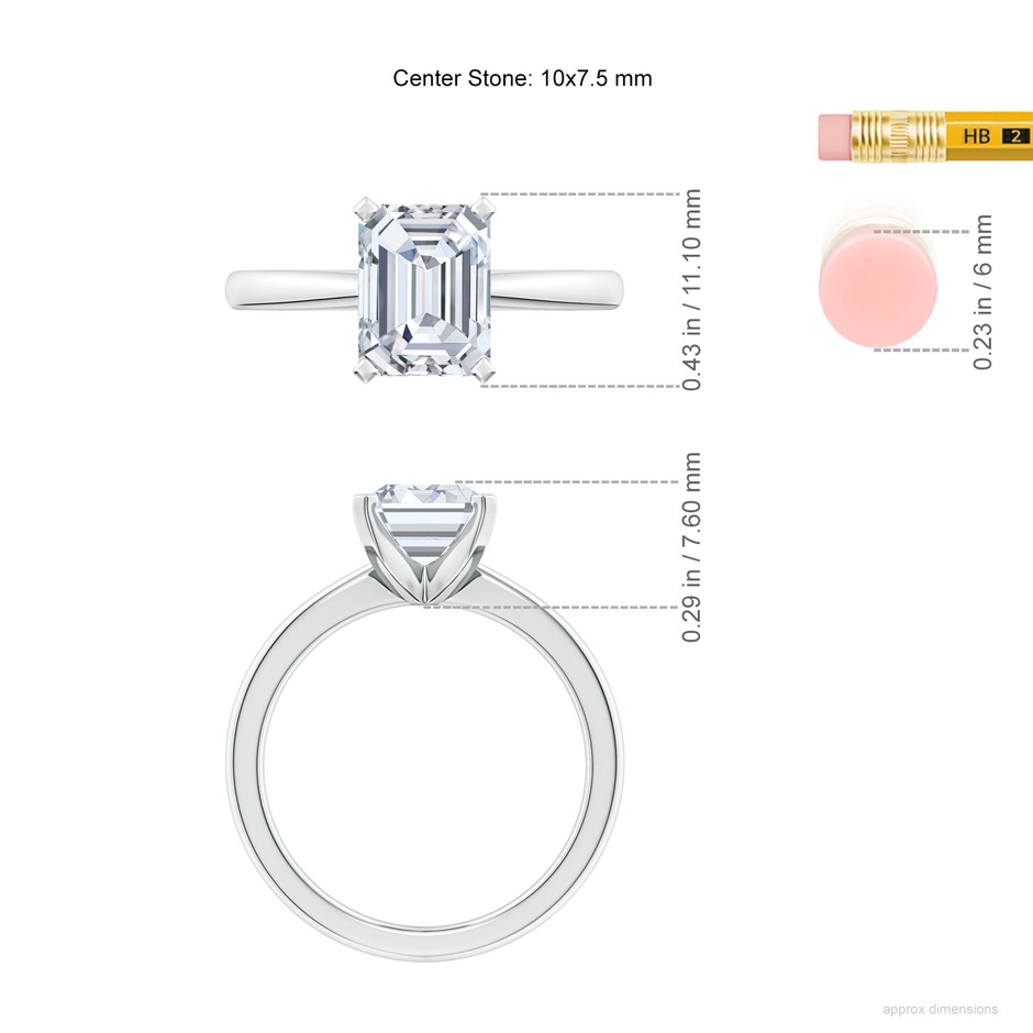 10x7.5mm FGVS Lab-Grown Emerald-Cut Diamond Reverse Tapered Shank Solitaire Engagement Ring in P950 Platinum ruler