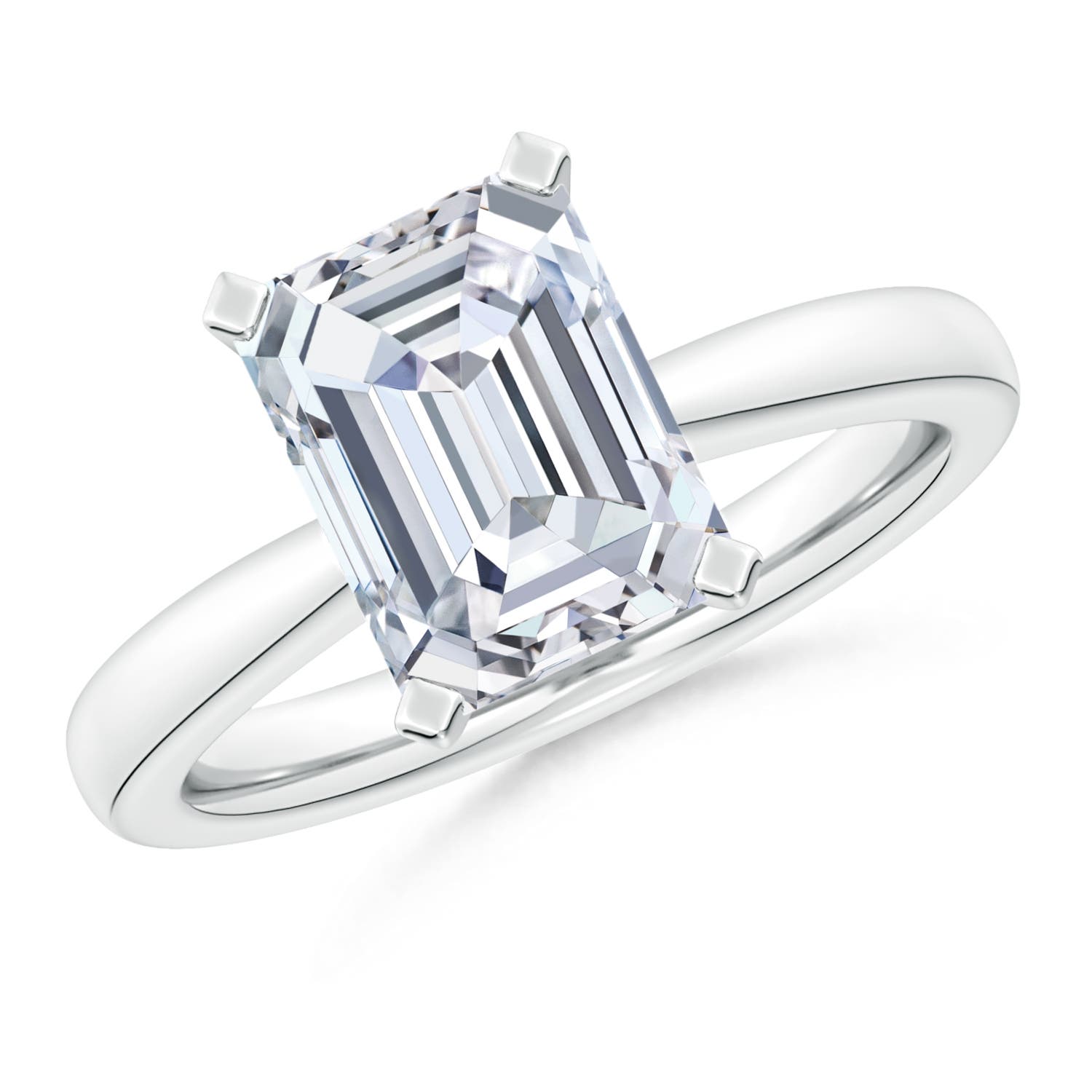 11x8.5mm FGVS Lab-Grown Emerald-Cut Diamond Reverse Tapered Shank Solitaire Engagement Ring in White Gold