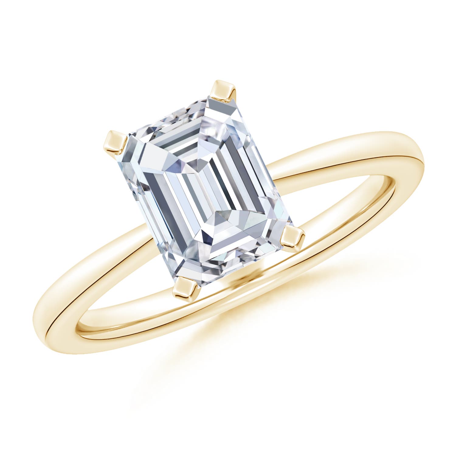 6.5x5mm FGVS Lab-Grown Emerald-Cut Diamond Reverse Tapered Shank Solitaire Engagement Ring in Yellow Gold