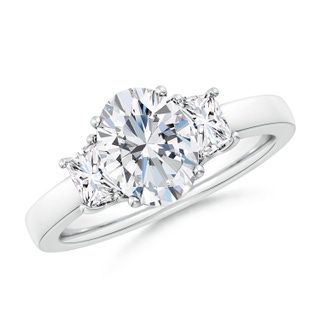 9x7mm FGVS Lab-Grown Oval and Trapezoid Diamond Three Stone Engagement Ring in White Gold