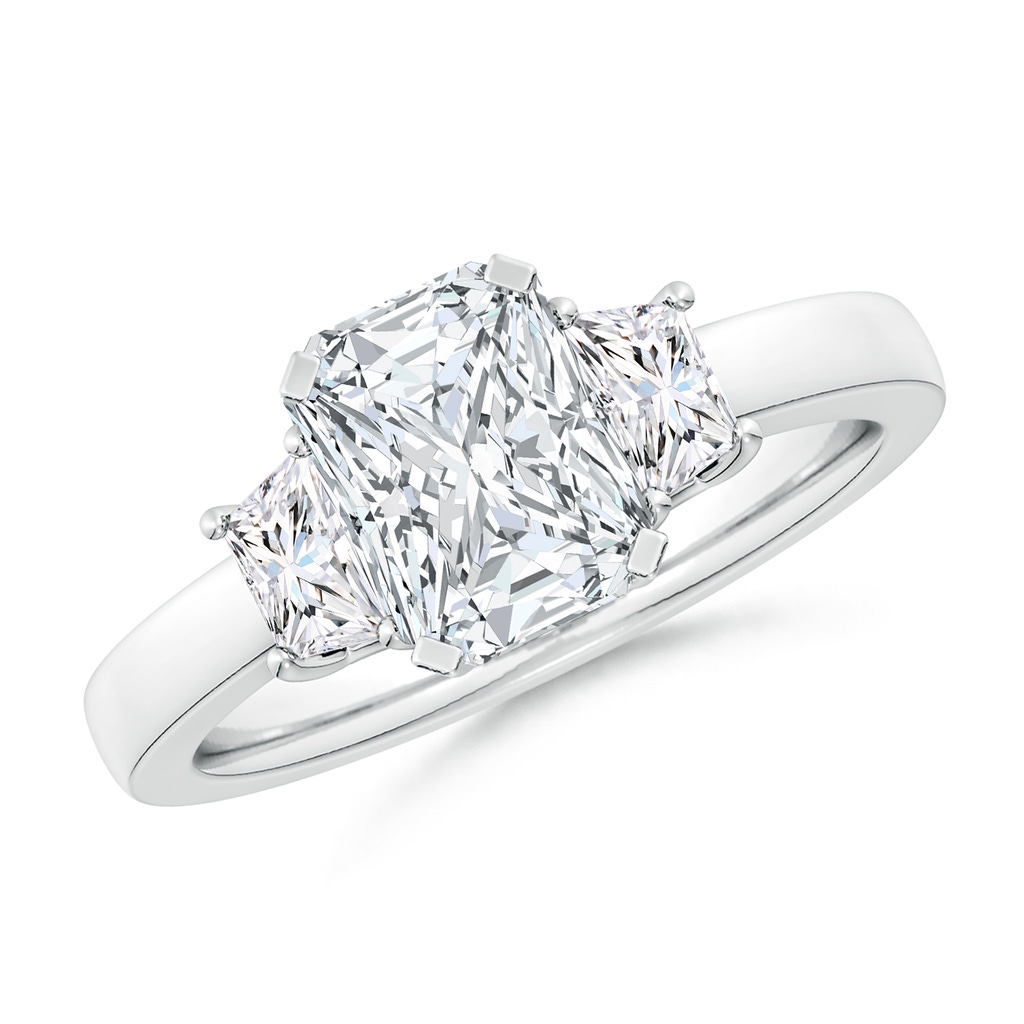 8x6mm FGVS Lab-Grown Radiant-Cut and Trapezoid Diamond Three Stone Engagement Ring in White Gold